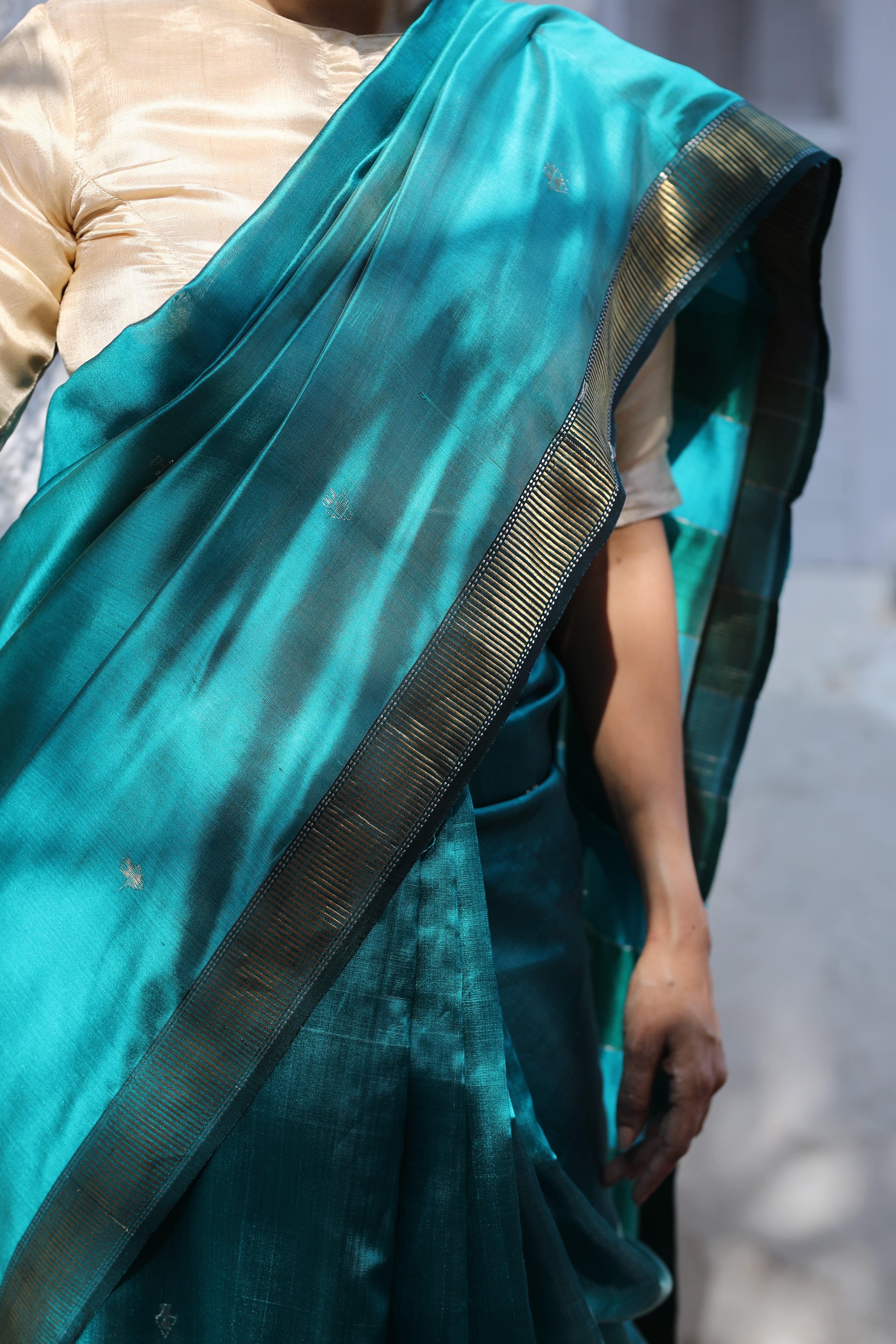 Turquoise Maheshwari Silk Sari