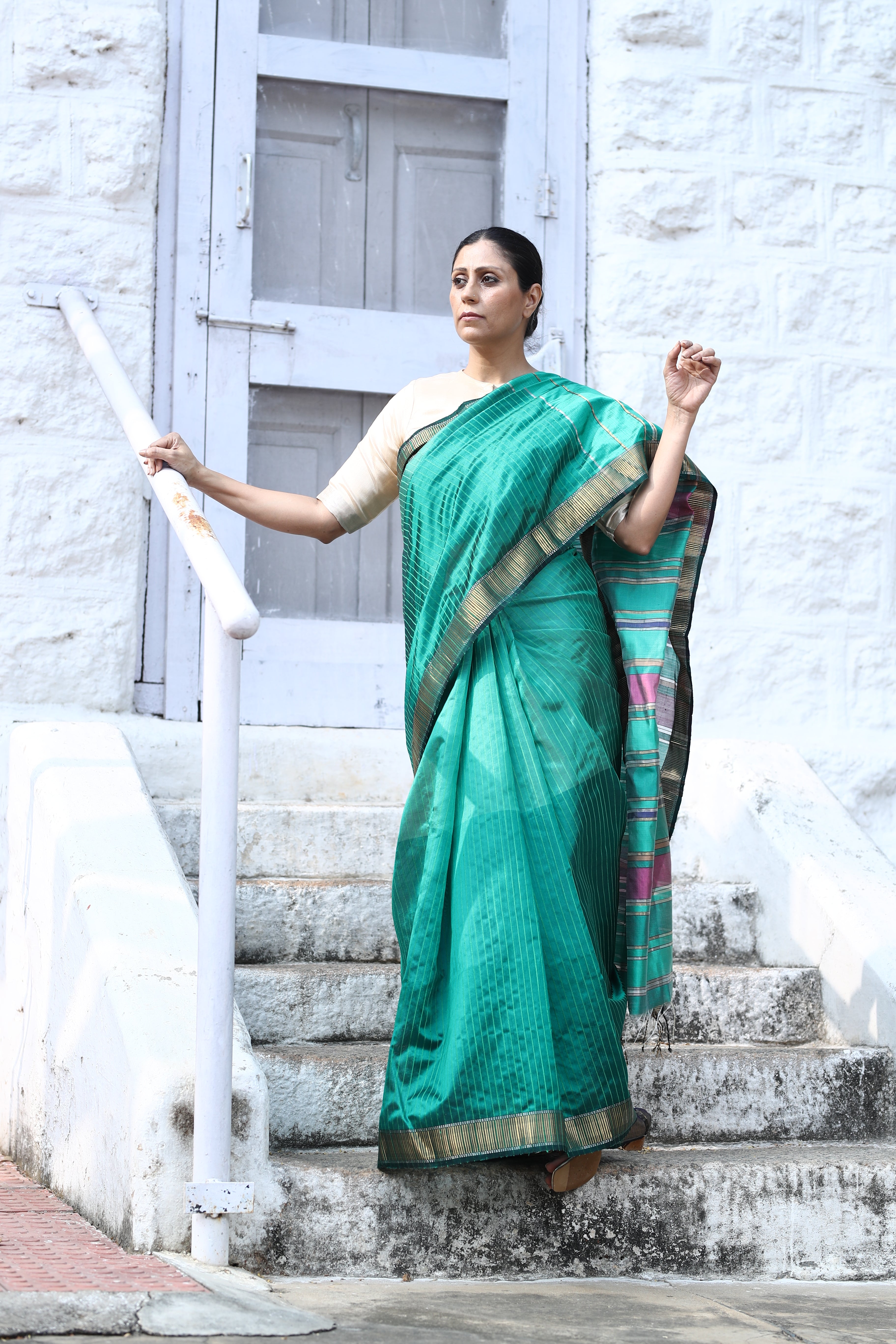 Green  Forest  Maheshwari Silk Sari