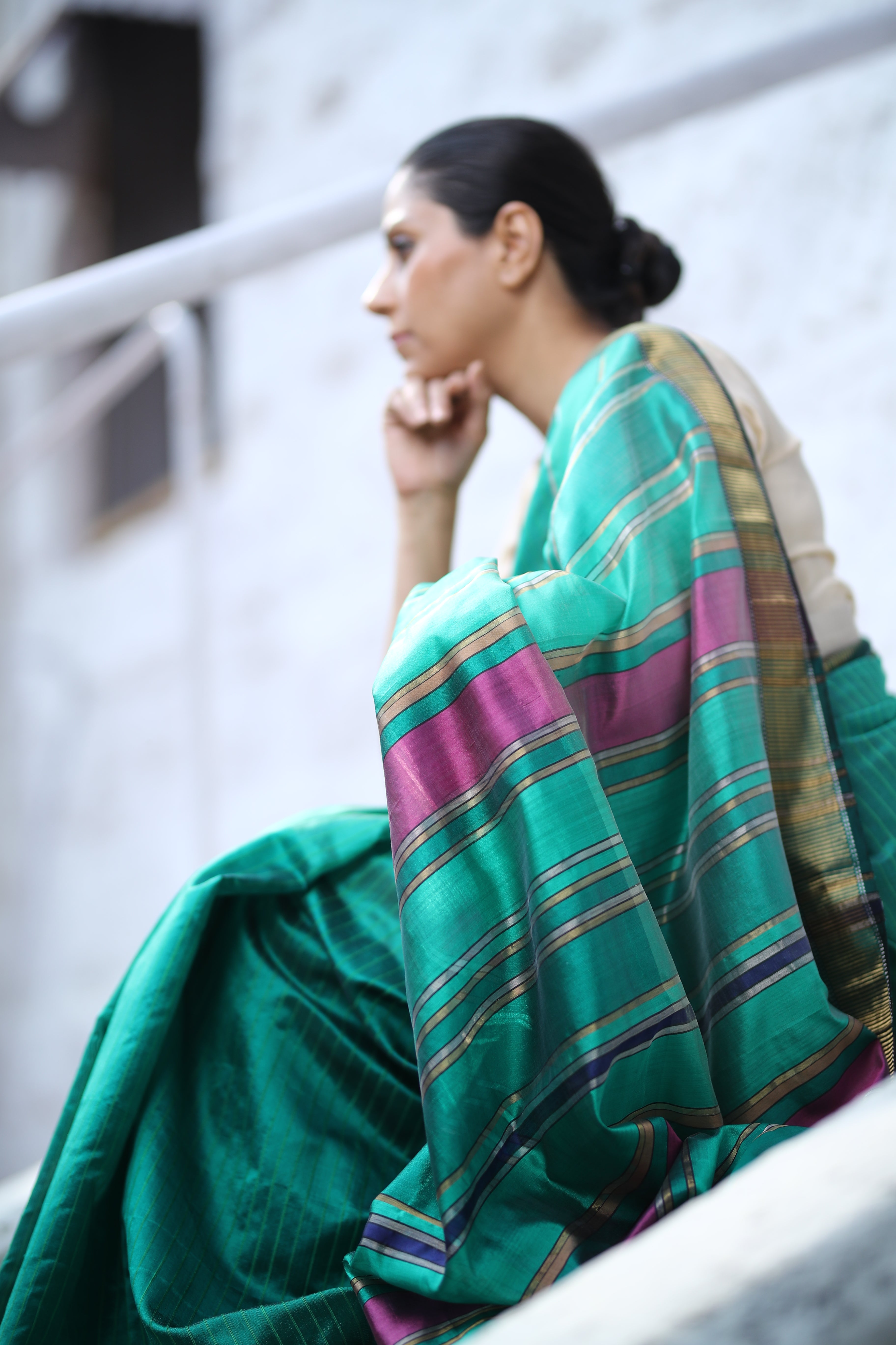 Green  Forest  Maheshwari Silk Sari