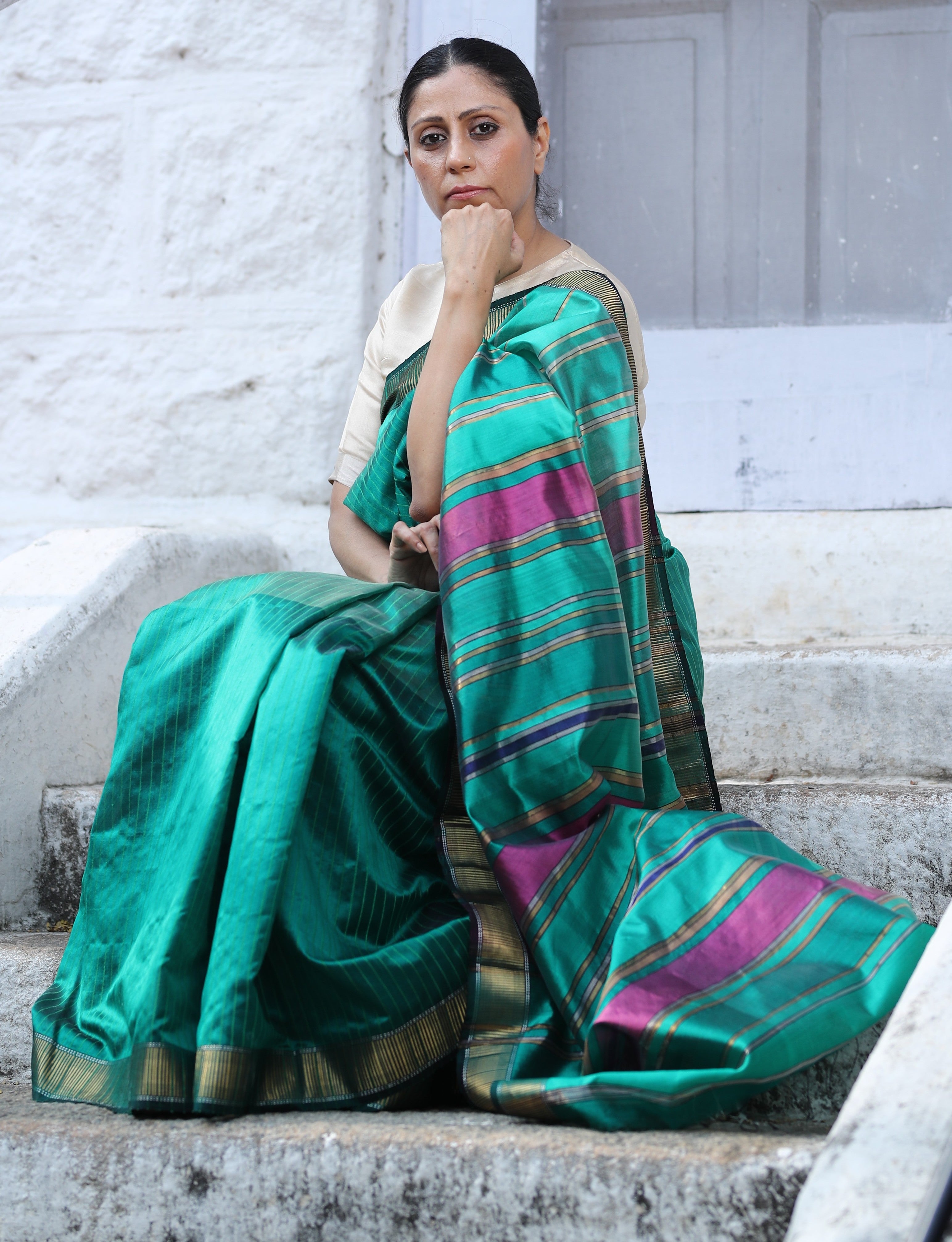 Green  Forest  Maheshwari Silk Sari
