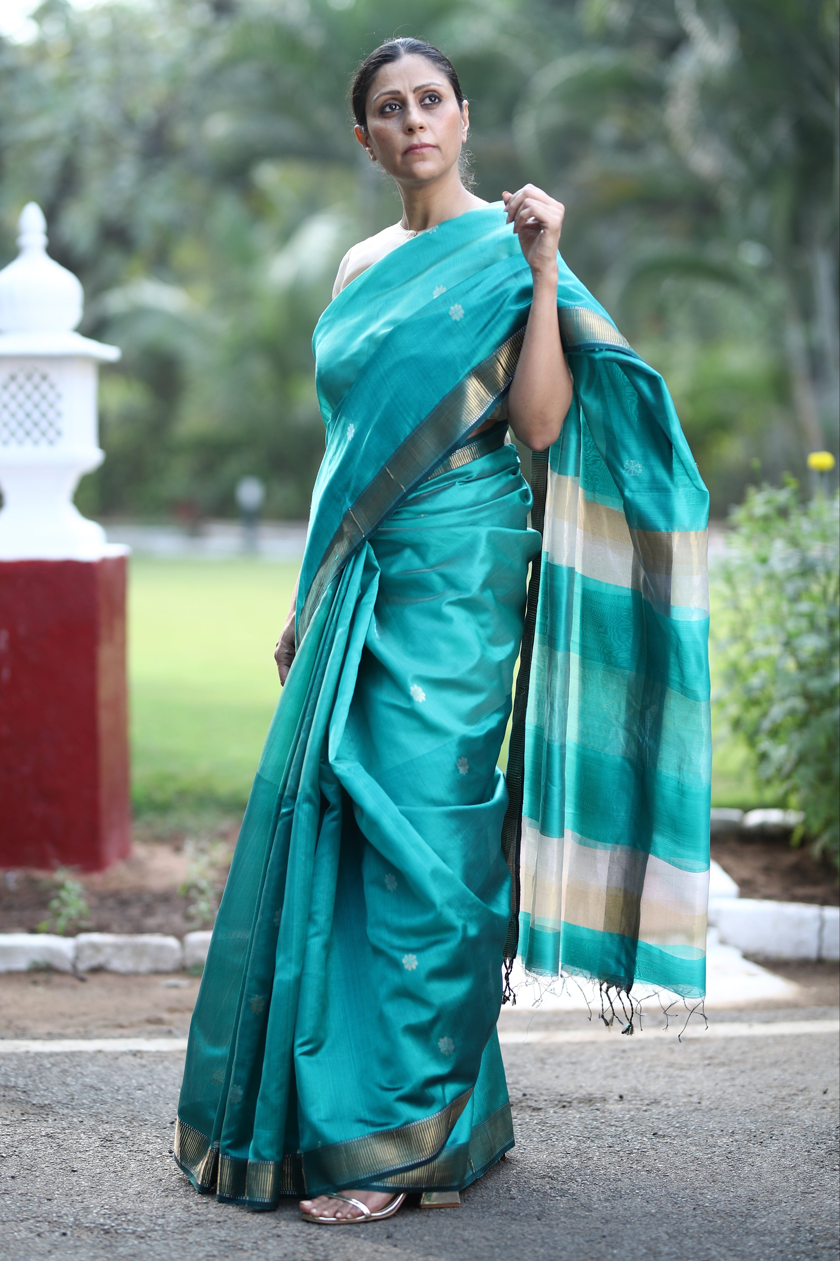 Teal Mist Sari