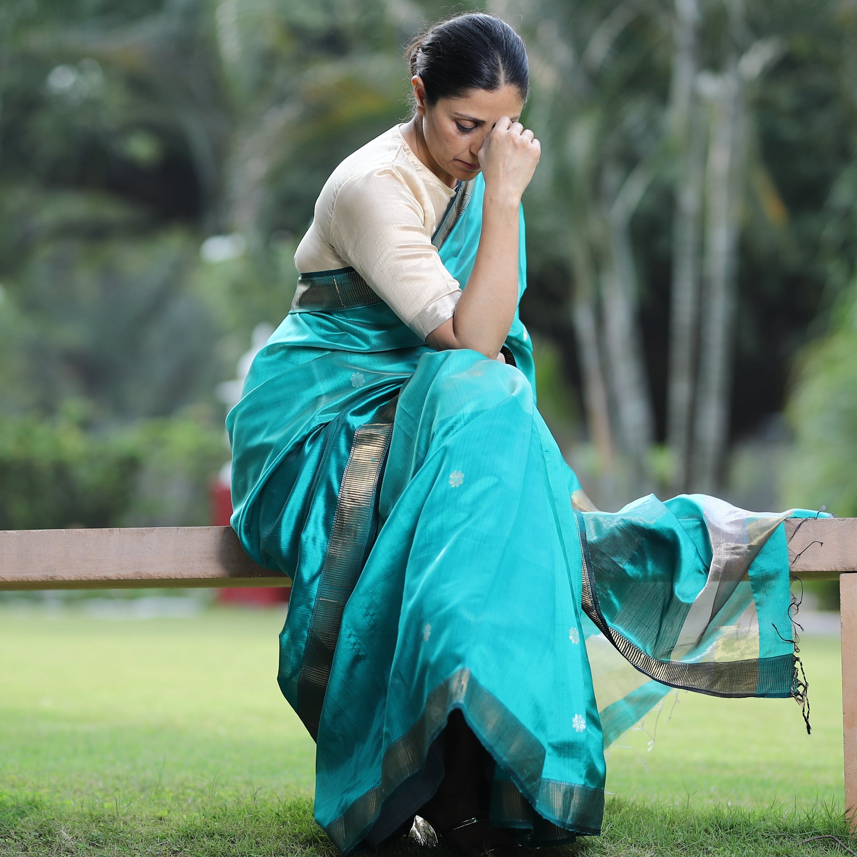 Teal Mist Sari