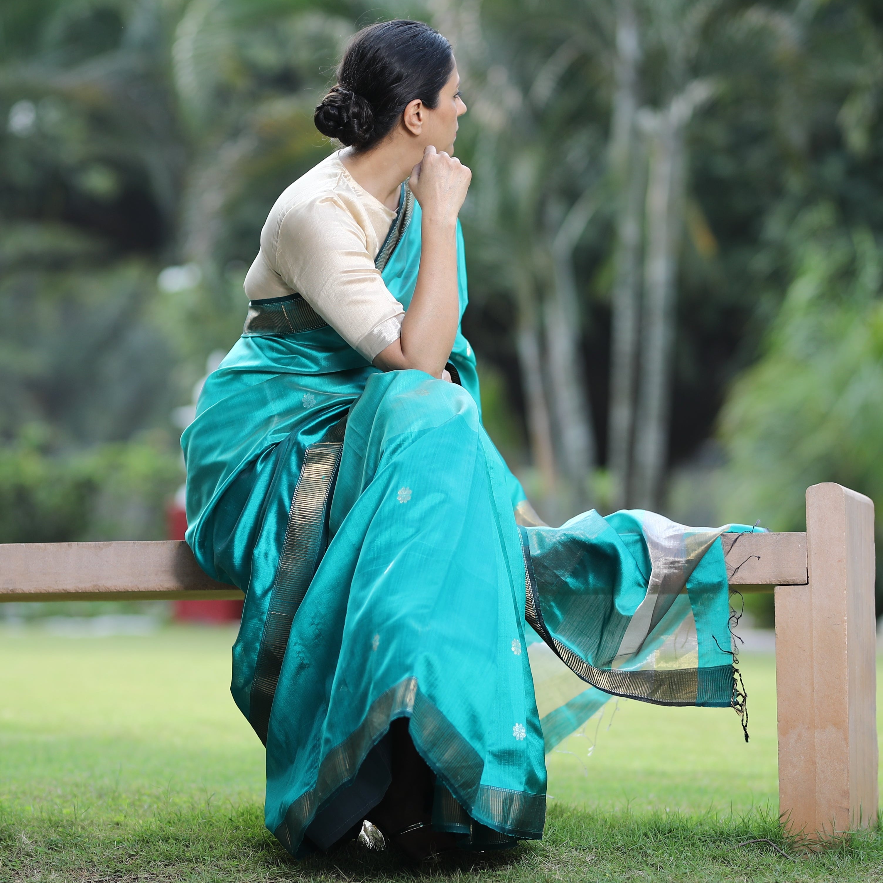 Teal Mist Sari