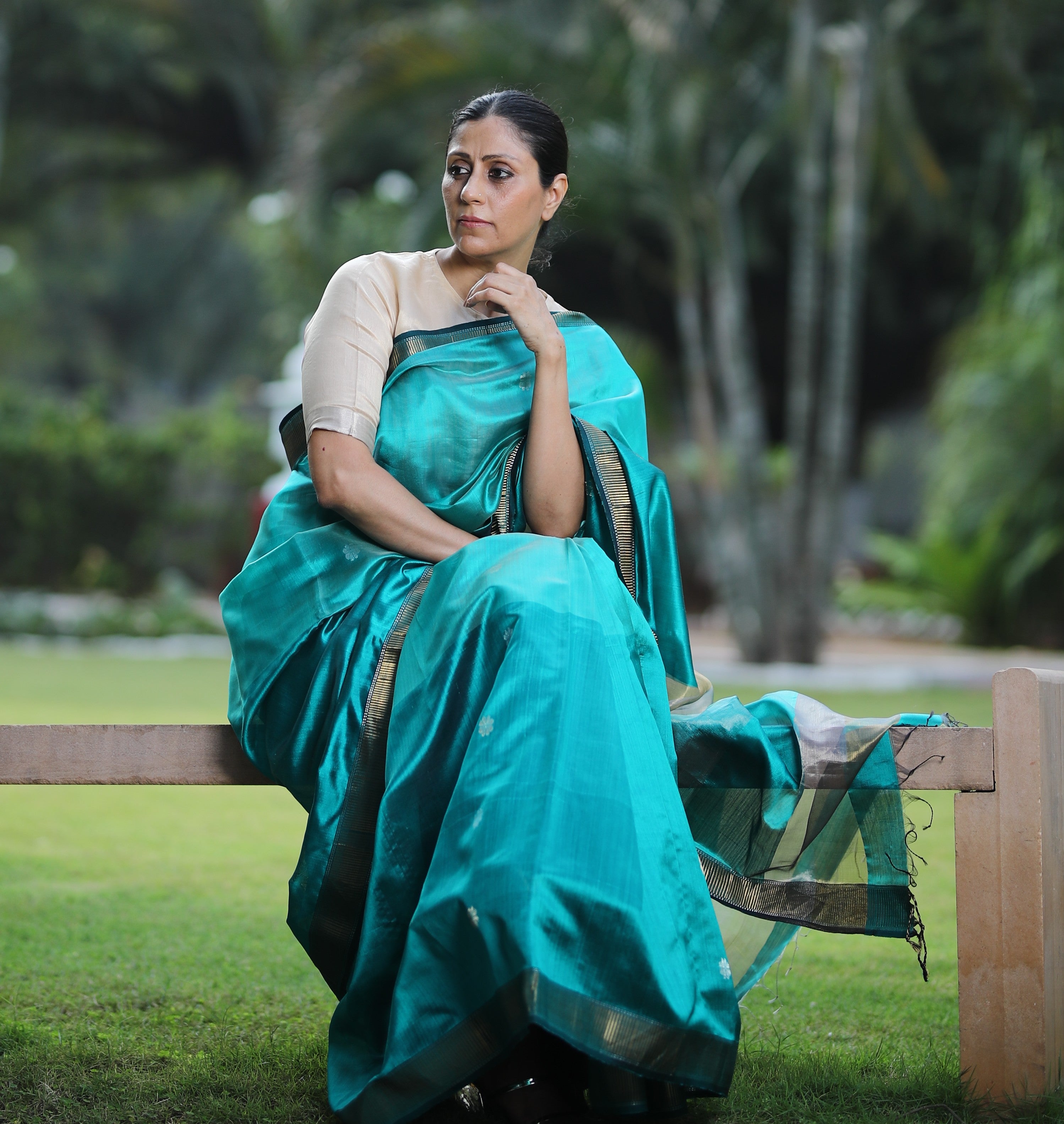Teal Mist Sari